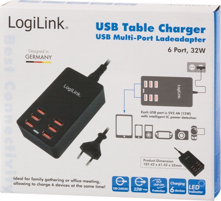 Caricatore da Tavolo a 6 porte USB 32W Nero in Caricabatterie da muro Scontolo.net - Potenza, commercioVirtuoso.it