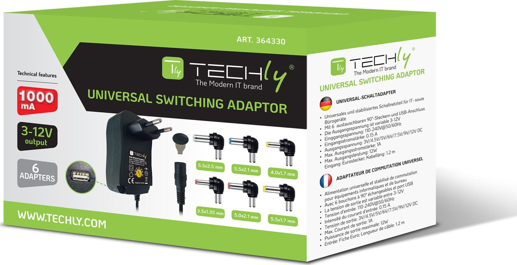 Alimentatore Universale Regolabile 7,2W AC/DC 3V-12V 600 mA con 6 Spine DC Porta USB 1A in Adattatori da viaggio Scontolo.net - Potenza, commercioVirtuoso.it
