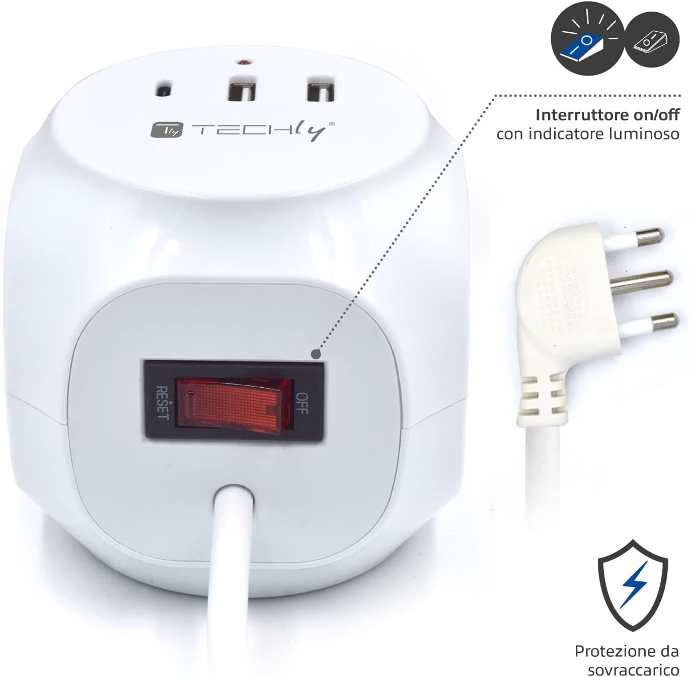 Multipresa a Cubo 3 Posti con 2 Porte USB-A e 1 USB-C&trade QC3.0 in Multiprese Scontolo.net - Potenza, commercioVirtuoso.it