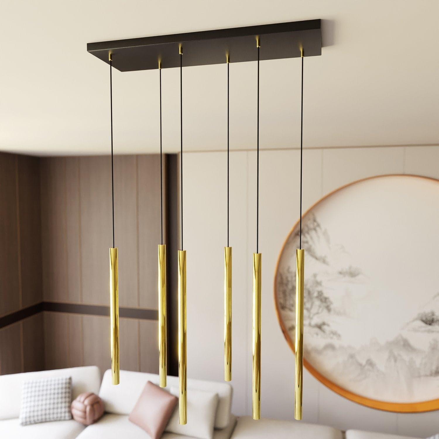 Sospensione Contemporanea In Acciaio 6 Luci Selter Nero E Oro in Lampade a sospensione LuceArt - Montecorvino Pugliano, commercioVirtuoso.it