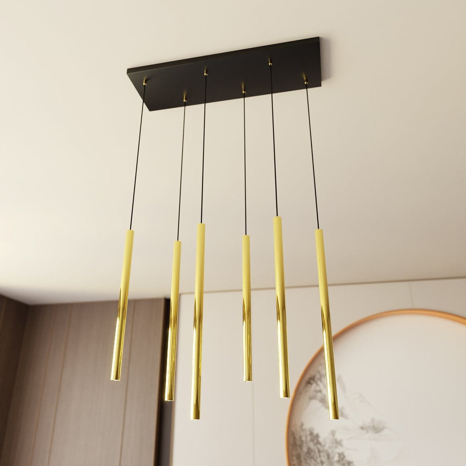 Sospensione Contemporanea In Acciaio 6 Luci Selter Nero E Oro in Lampade a sospensione LuceArt - Montecorvino Pugliano, commercioVirtuoso.it