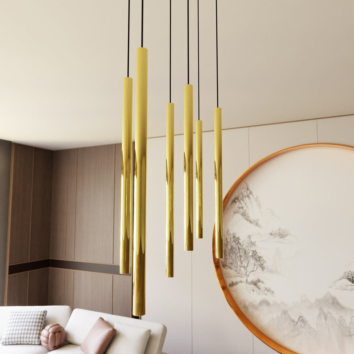 Sospensione Contemporanea In Acciaio 6 Luci Selter Nero E Oro in Lampade a sospensione LuceArt - Montecorvino Pugliano, commercioVirtuoso.it