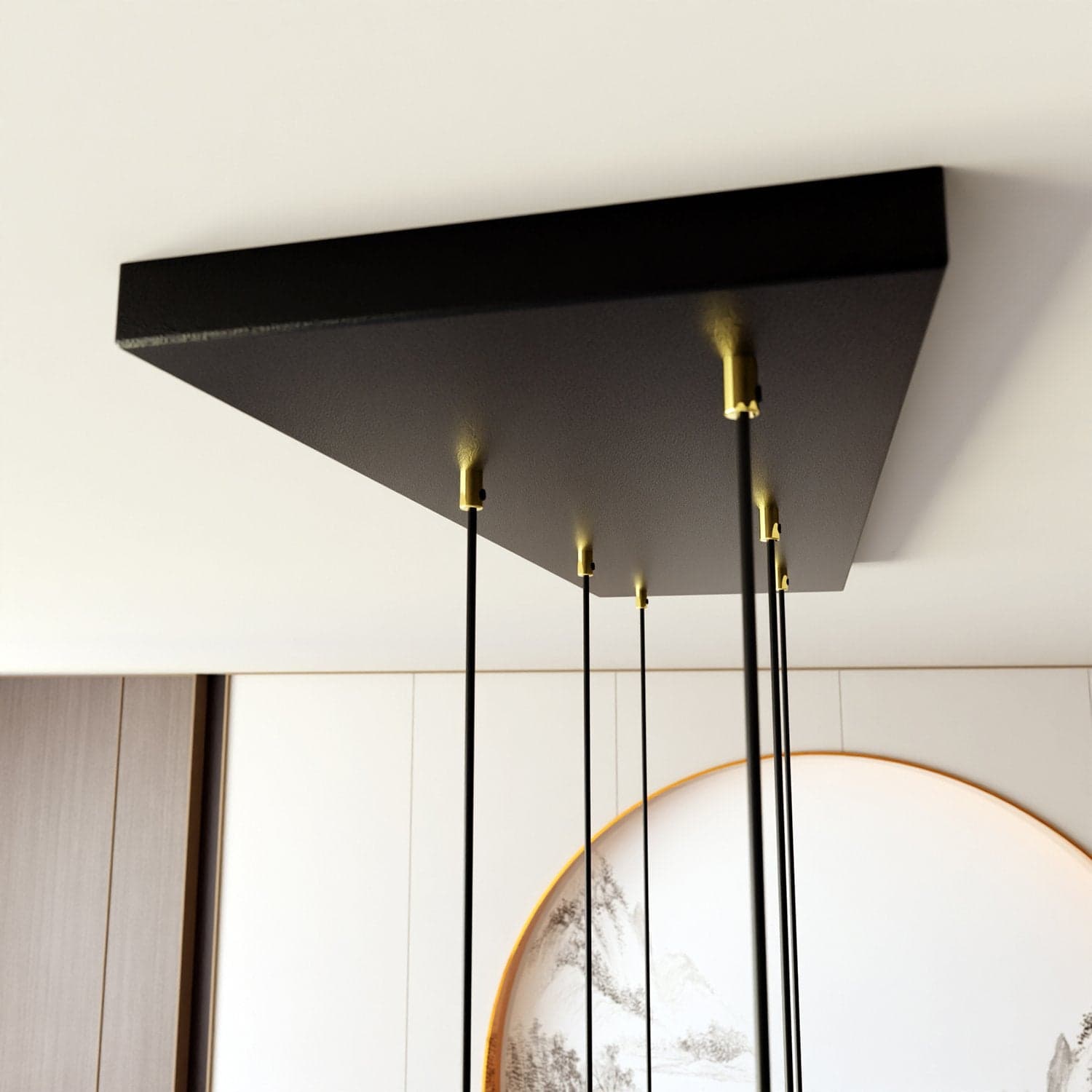 Sospensione Contemporanea In Acciaio 6 Luci Selter Nero E Oro in Lampade a sospensione LuceArt - Montecorvino Pugliano, commercioVirtuoso.it