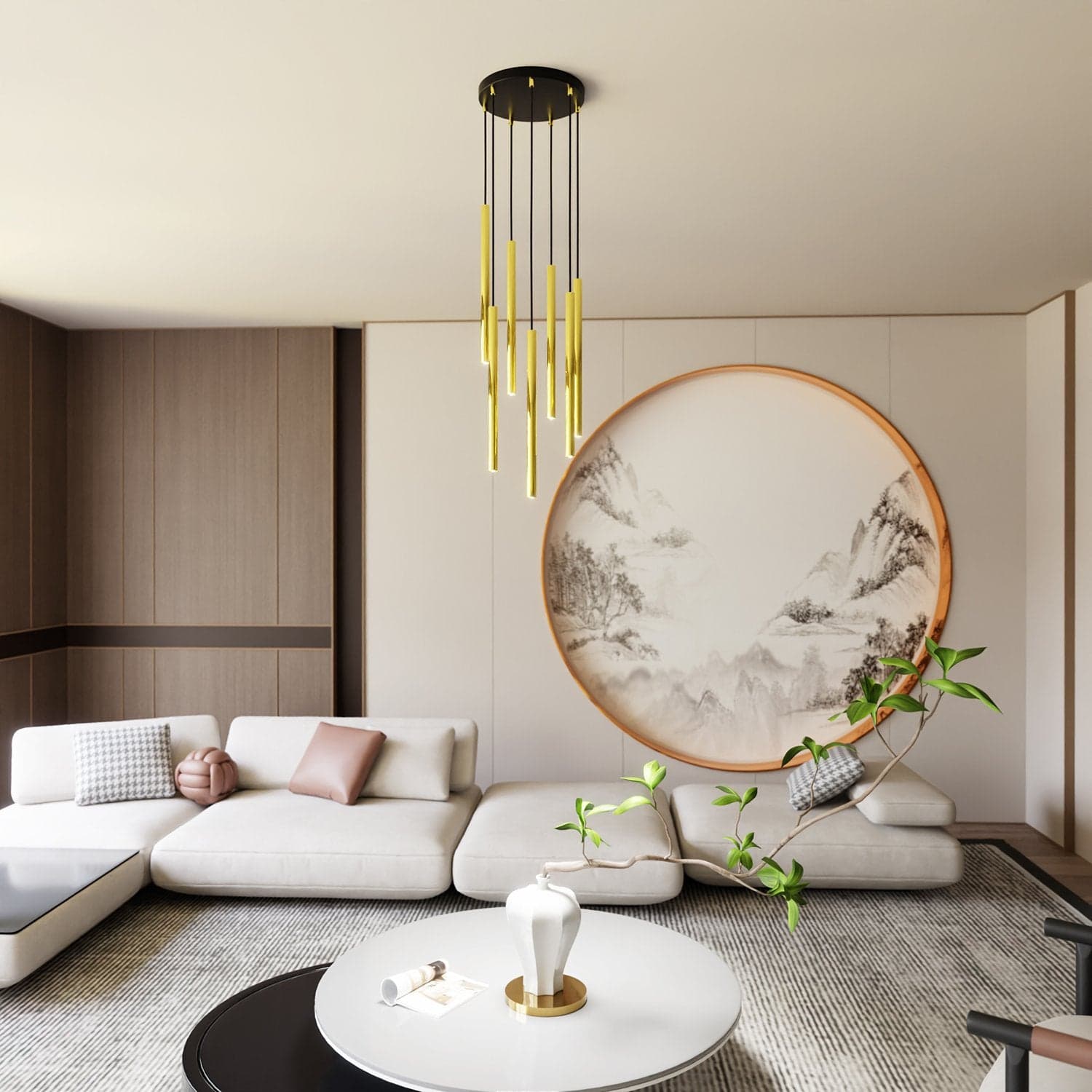 Sospensione Contemporanea In Acciaio 7 Luci Selter Nero E Oro in Lampadari LuceArt - Montecorvino Pugliano, commercioVirtuoso.it