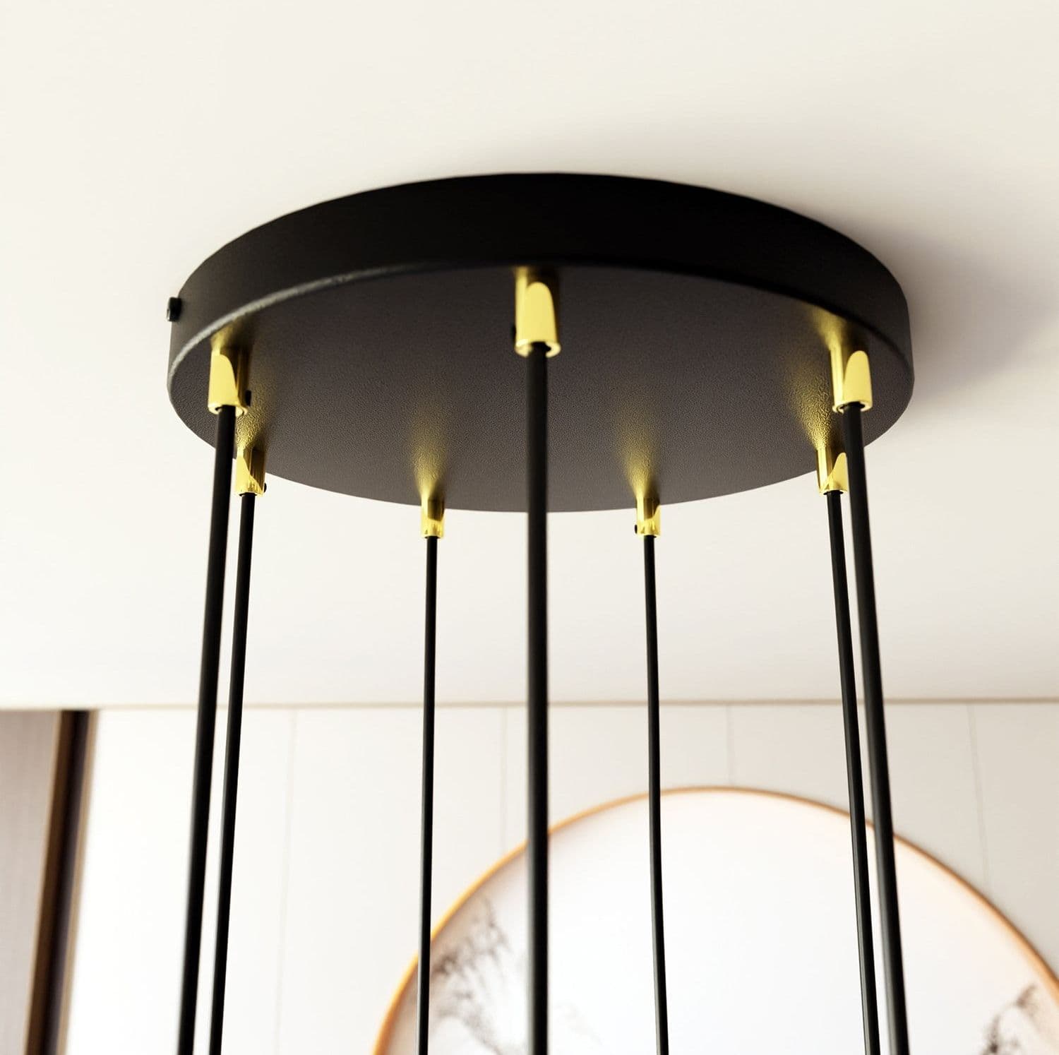 Sospensione Contemporanea In Acciaio 7 Luci Selter Nero E Oro in Lampadari LuceArt - Montecorvino Pugliano, commercioVirtuoso.it