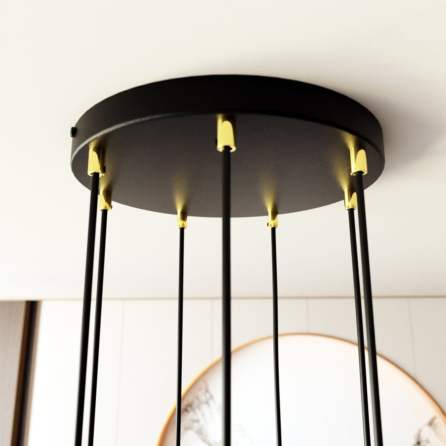 Sospensione Contemporanea In Acciaio 7 Luci Selter Nero E Oro in Lampadari LuceArt - Montecorvino Pugliano, commercioVirtuoso.it