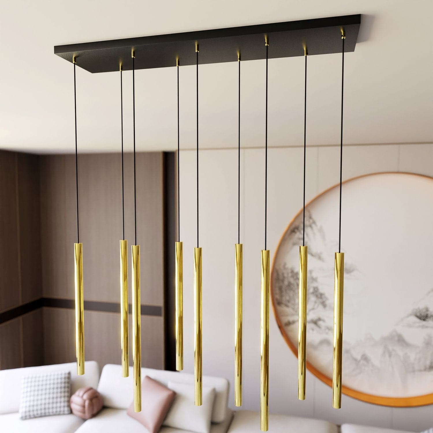 Sospensione Contemporanea In Acciaio 9 Luci Selter Nero E Oro in Lampadari LuceArt - Montecorvino Pugliano, commercioVirtuoso.it