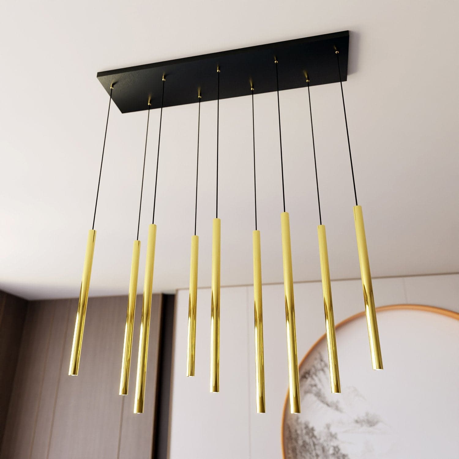 Sospensione Contemporanea In Acciaio 9 Luci Selter Nero E Oro in Lampadari LuceArt - Montecorvino Pugliano, commercioVirtuoso.it