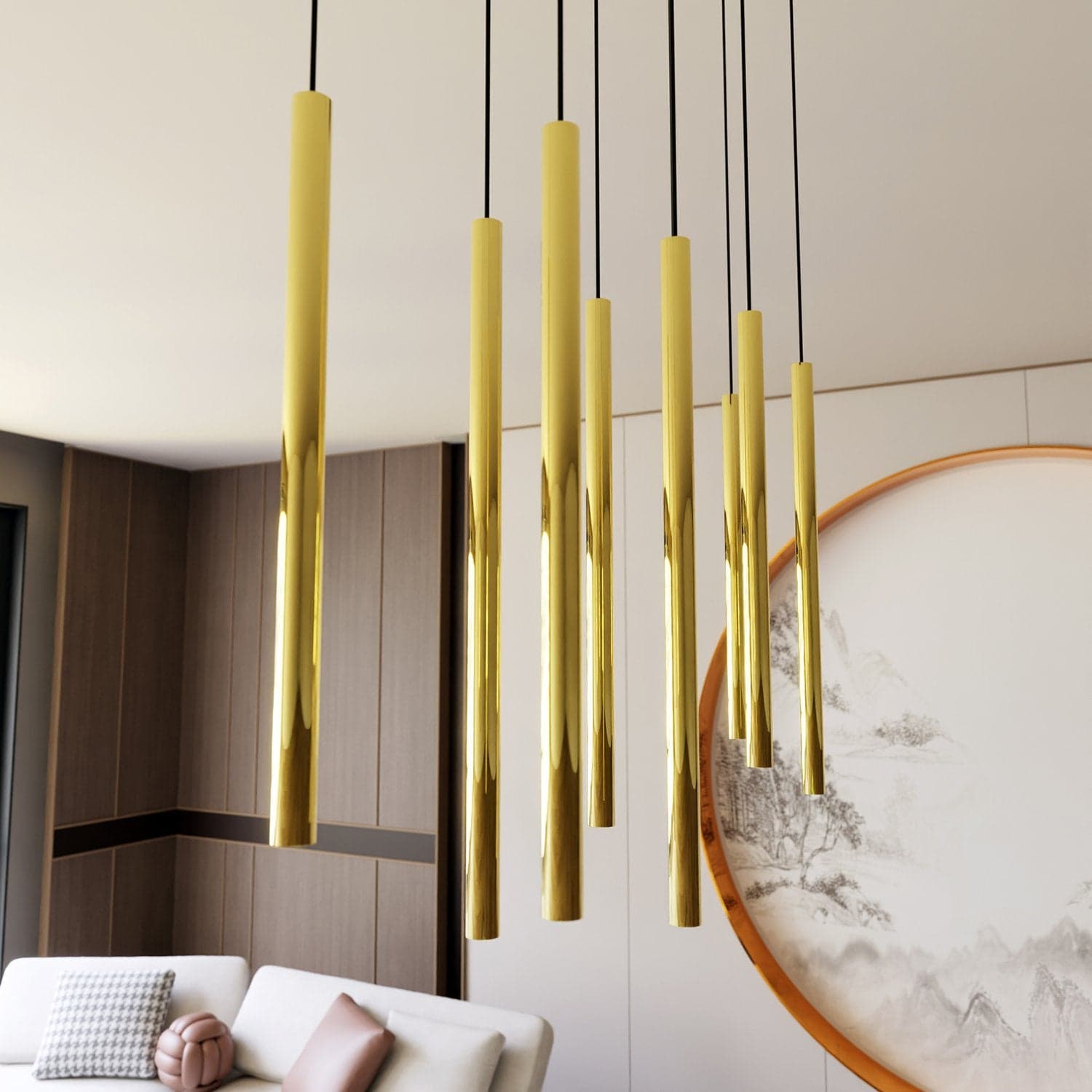Sospensione Contemporanea In Acciaio 9 Luci Selter Nero E Oro in Lampadari LuceArt - Montecorvino Pugliano, commercioVirtuoso.it