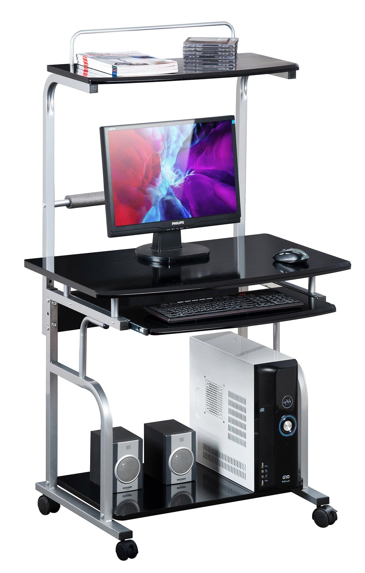 Scrivania Mobile per PC Stampante con Tastiera Estraibile Nero Lucido in Scrivanie Scontolo.net - Potenza, commercioVirtuoso.it
