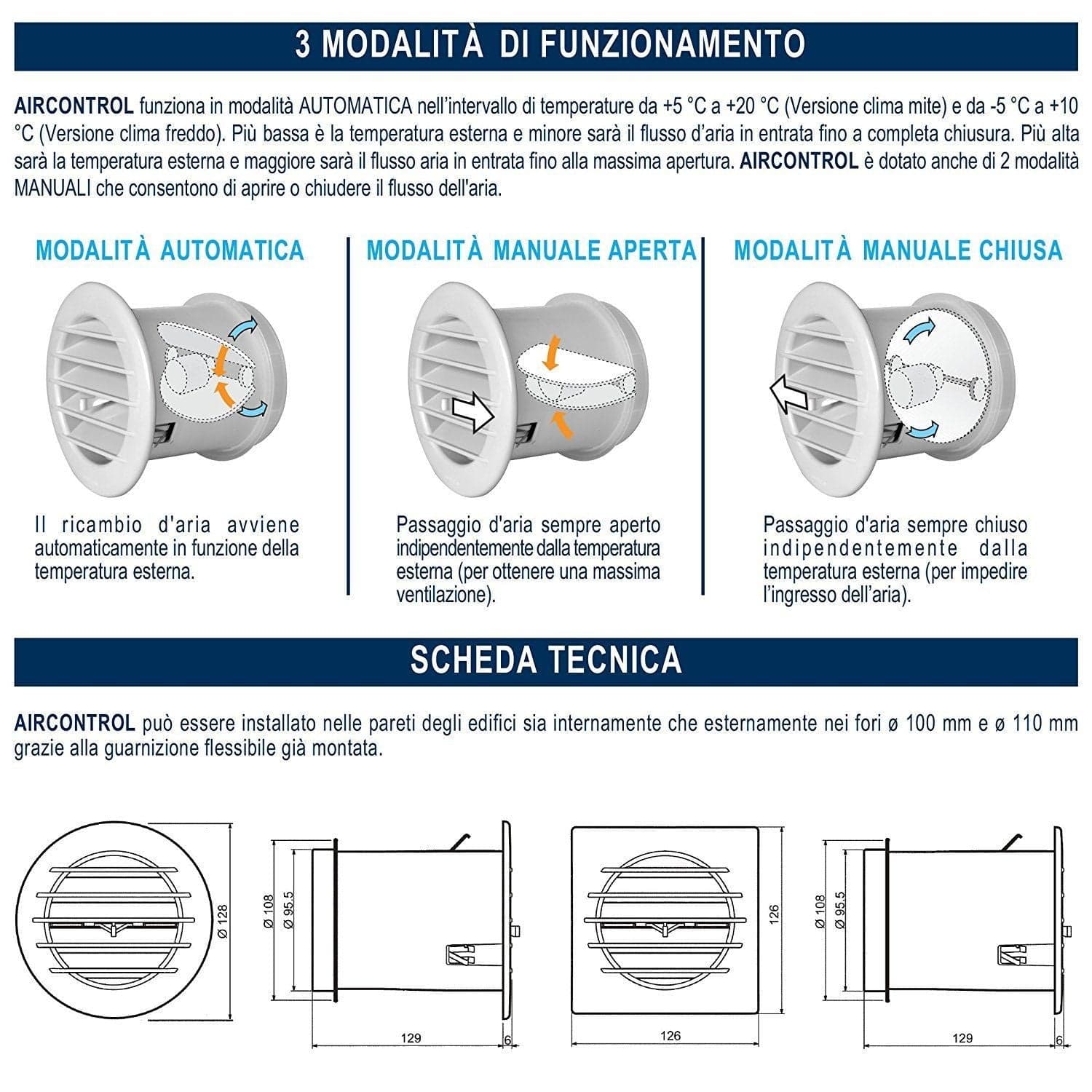 First 100mm CLIMA FREDDO aircontrol griglia tonda con valvola termostatica in Registri griglie e sfiatatoi Aloiserw.com - Altomonte, commercioVirtuoso.it