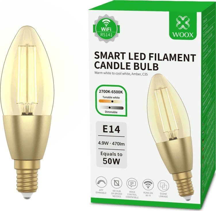 Lampadina Intelligente Candela E14 Ambra Calda 4,9W LED a Filamento Alexa Google Assistant Classe F, R5141 in Lampadine Wi-Fi Scontolo.net - Potenza, commercioVirtuoso.it