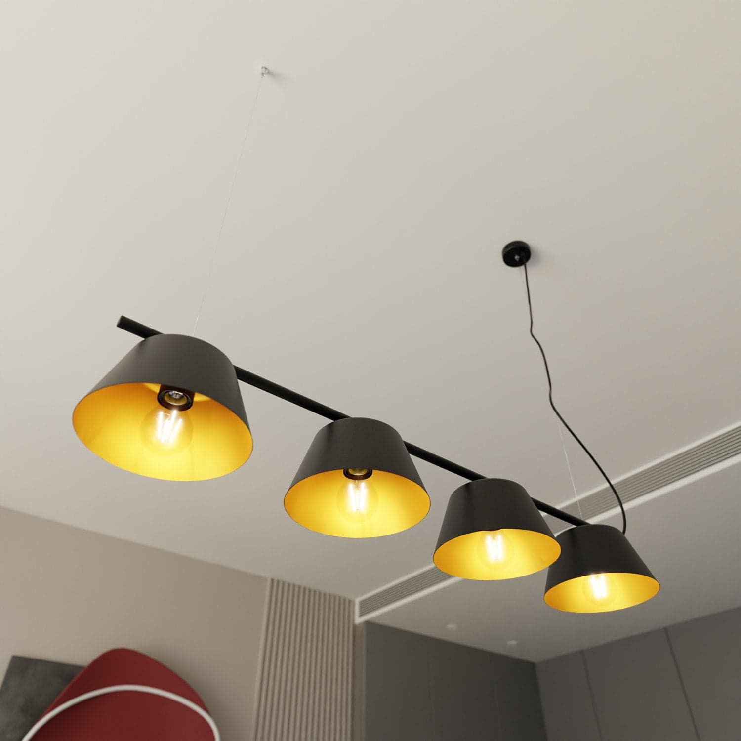 Sospensione Moderna 4 Luci Gelato In Acciaio Nero E Oro in Lampade a sospensione LuceArt - Montecorvino Pugliano, commercioVirtuoso.it
