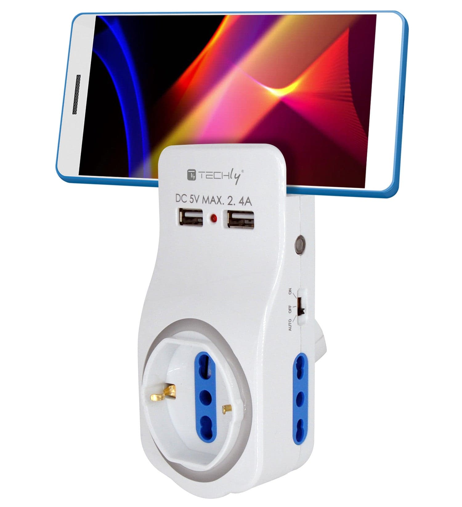 Multipresa 3 Posti e 2 Porte USB con Supporto per Smartphone e Luce Notturna in Multiprese Scontolo.net - Potenza, commercioVirtuoso.it