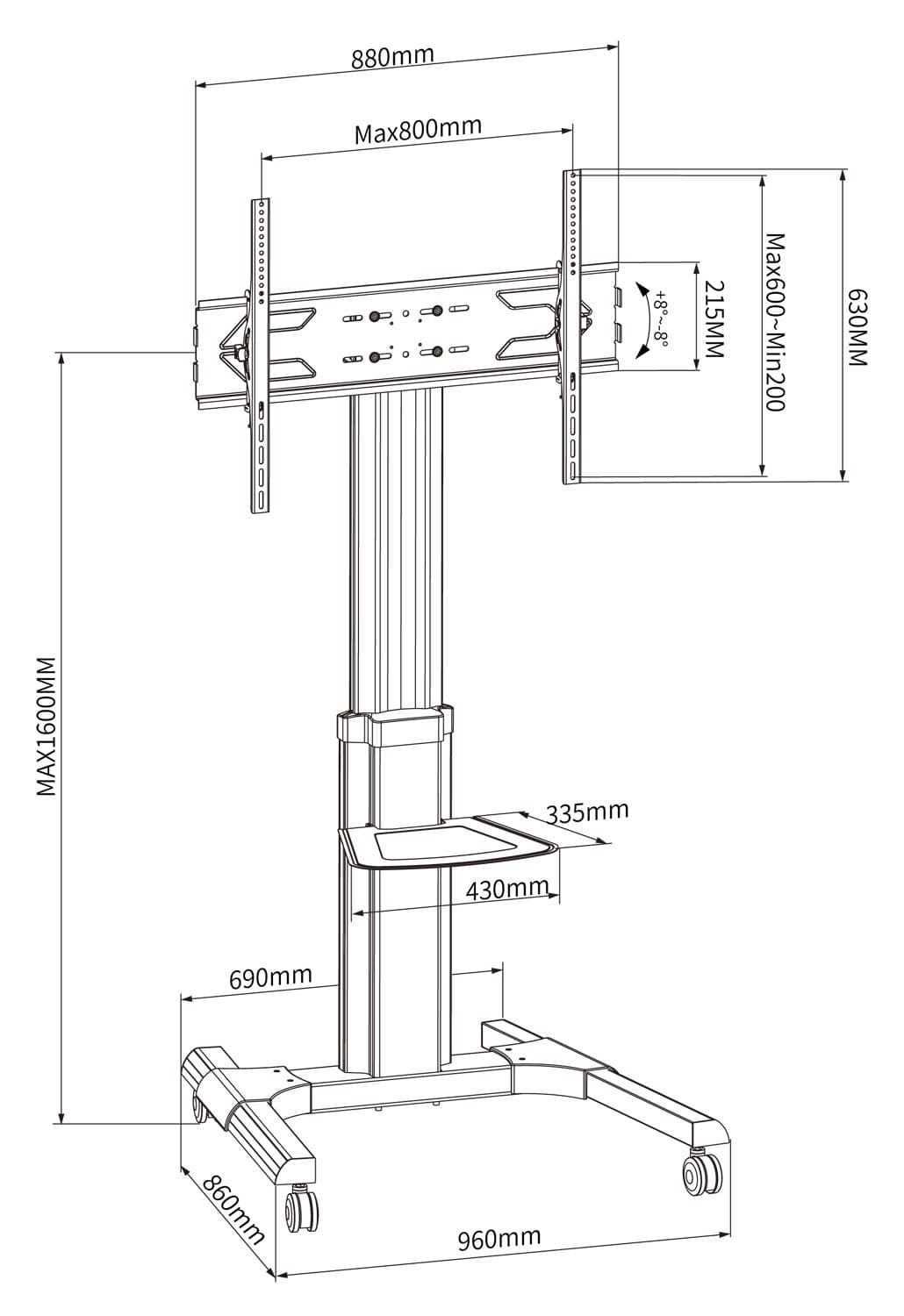 Supporto a Pavimento con una Mensola Trolley TV LCD/LED/Plasma 50-92'' in Supporti da parete e da soffitto Scontolo.net - Potenza, commercioVirtuoso.it