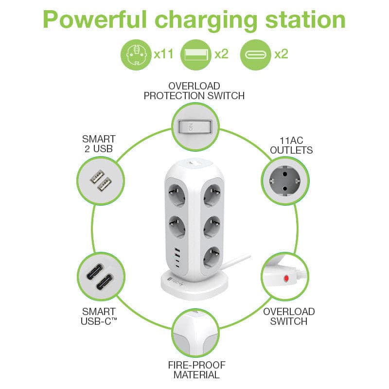 Multipresa da Tavolo Torretta di Alimentazione 11 Prese Schuko 2 USB-A e 2 USB-C&trade in Multiprese Scontolo.net - Potenza, commercioVirtuoso.it