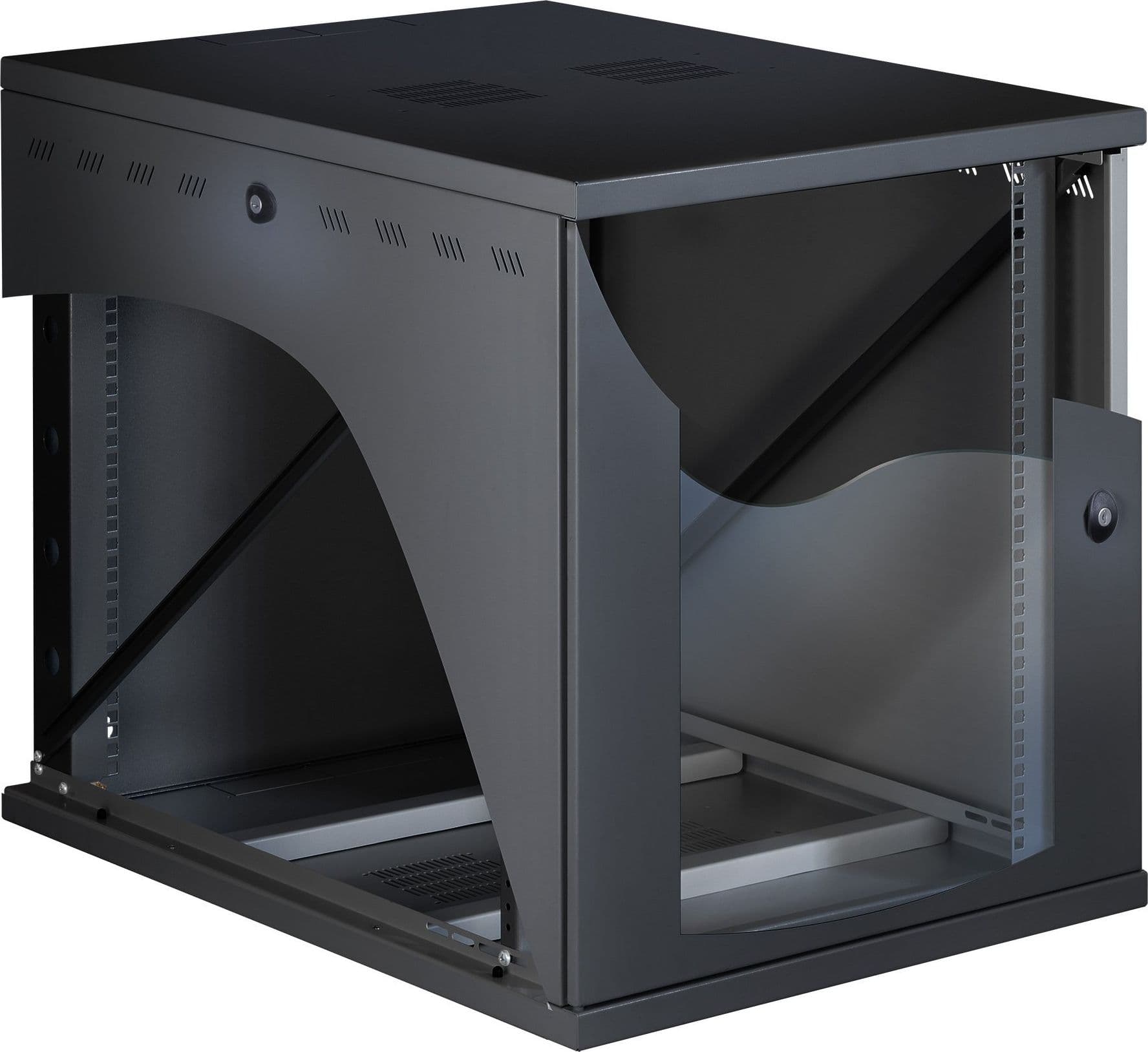Armadio Rack 19'' a Muro 22U P 800mm L 600mm Porta Vetro Nero