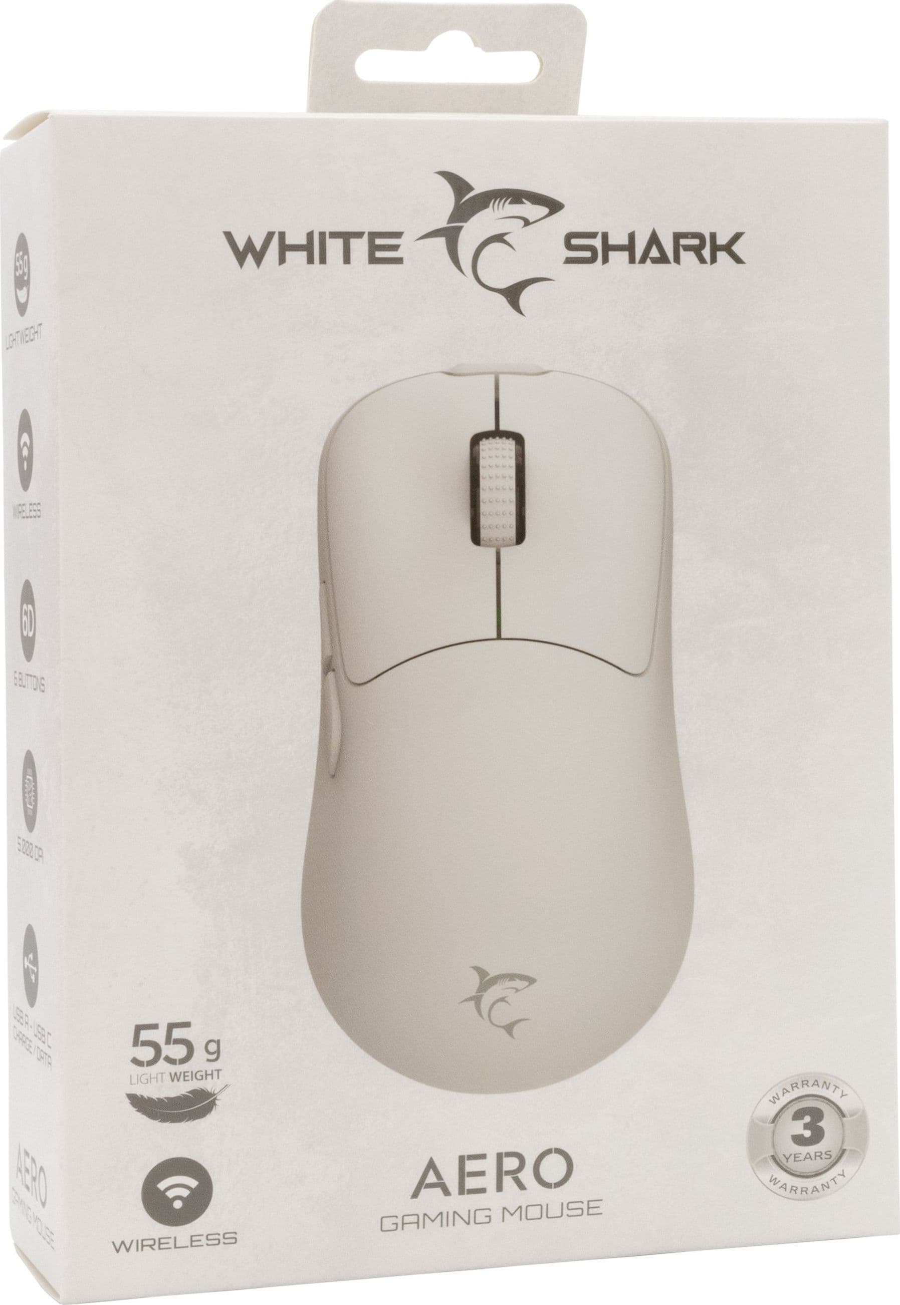 Mouse Ottico Wireless Gaming USB-C&trade 6400 dpi Bianco, AERO