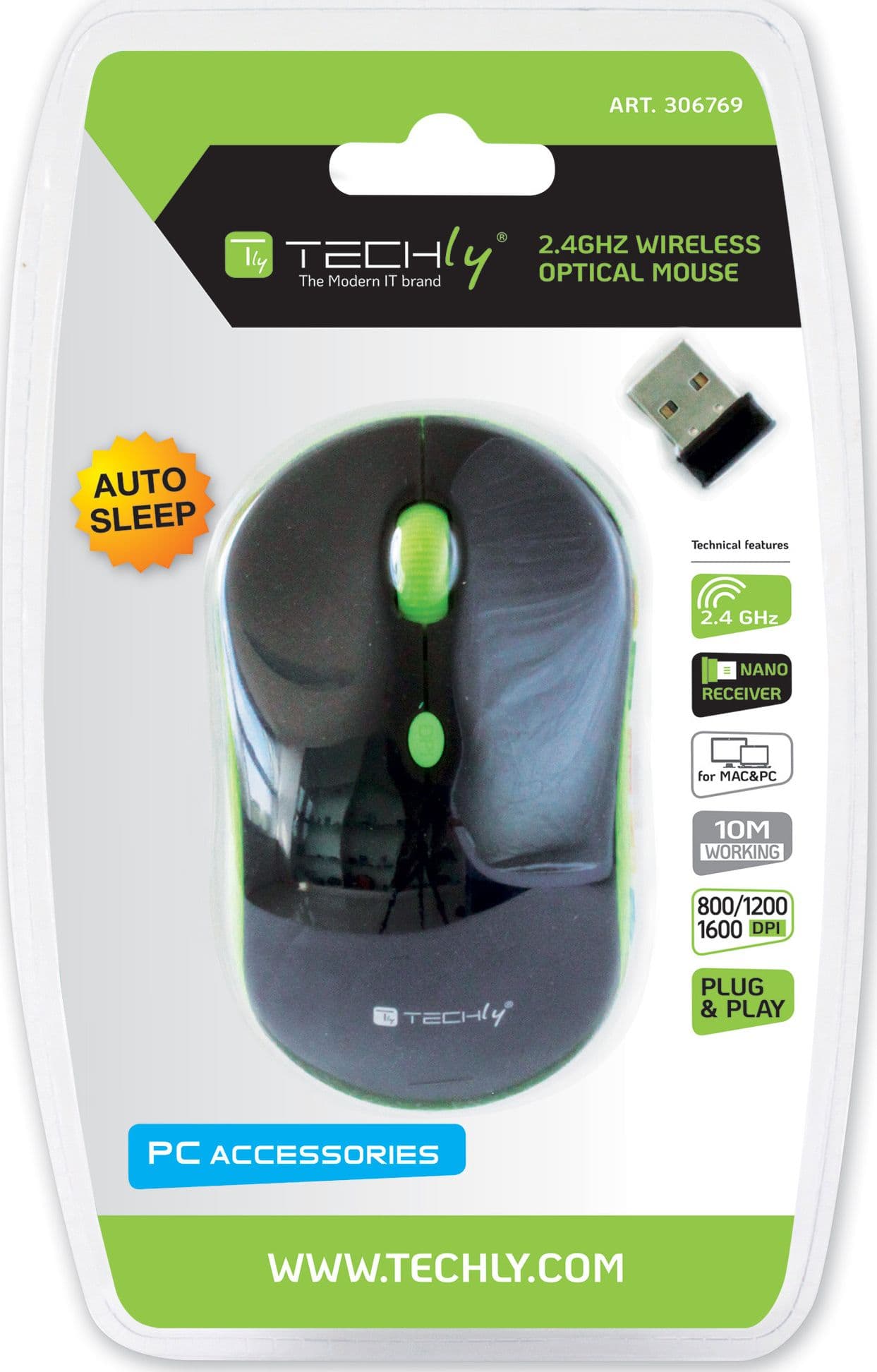 Mouse Wireless 2.4GHz 800-1600 dpi Nero/Verde in  Scontolo.net - Potenza, commercioVirtuoso.it