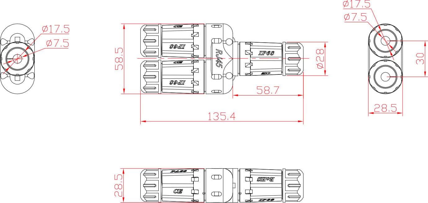 Connettore Adattatore Cat.6 RJ45 1F/2F Configurazione 1:1 Impermeabile IP68