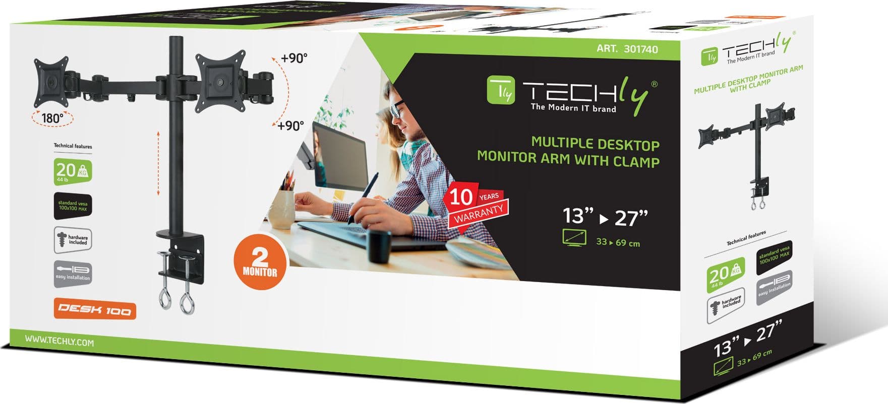 Supporto da Scrivania per 2 Monitor 13-27'' Diametro 48 mm ad Altezza Regolabile con Morsetto a C in Supporti da parete e da soffitto Scontolo.net - Potenza, commercioVirtuoso.it