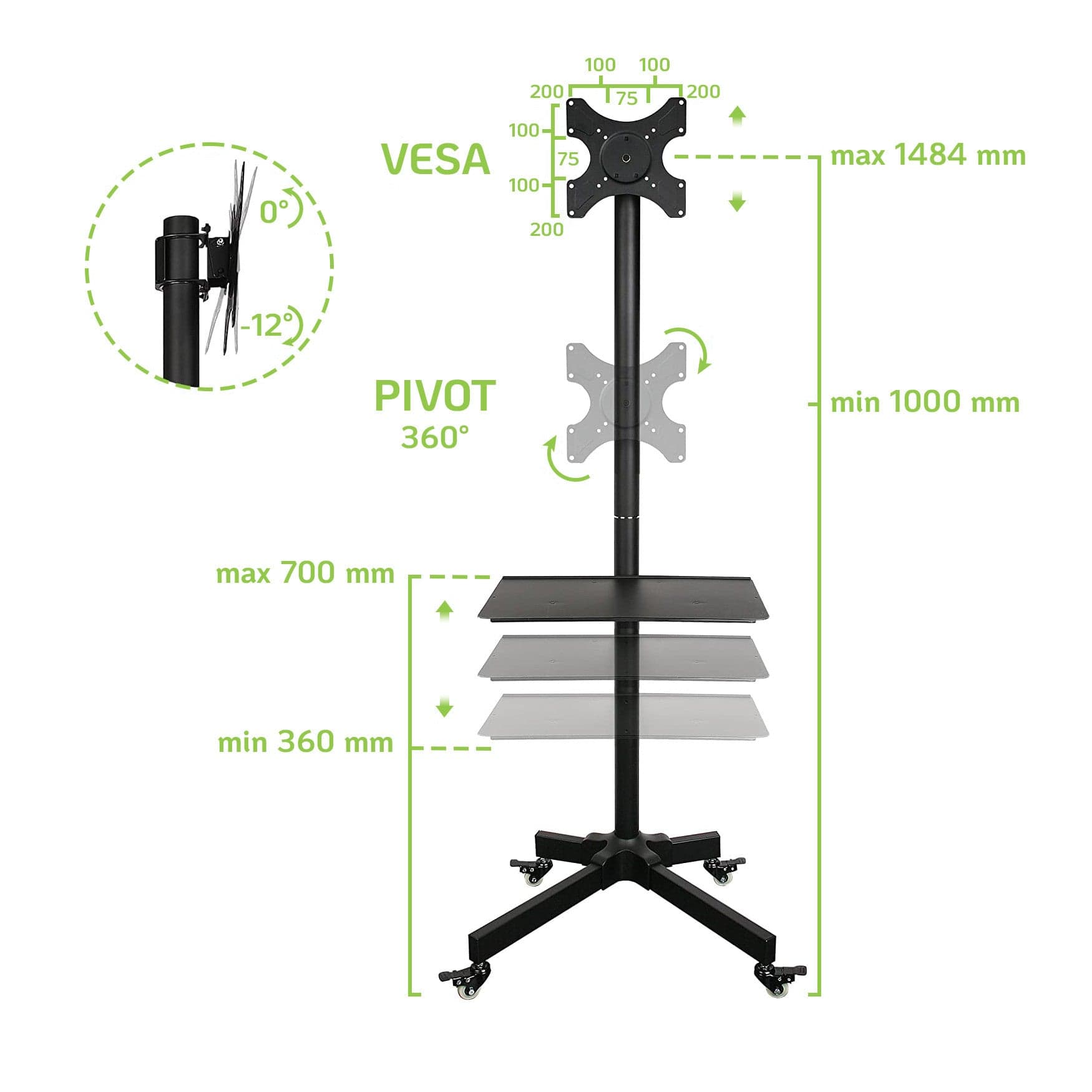 Supporto a Pavimento con Mensola Trolley TV LCD/LED/Plasma 19''-37'' in Supporti da parete e da soffitto Scontolo.net - Potenza, commercioVirtuoso.it