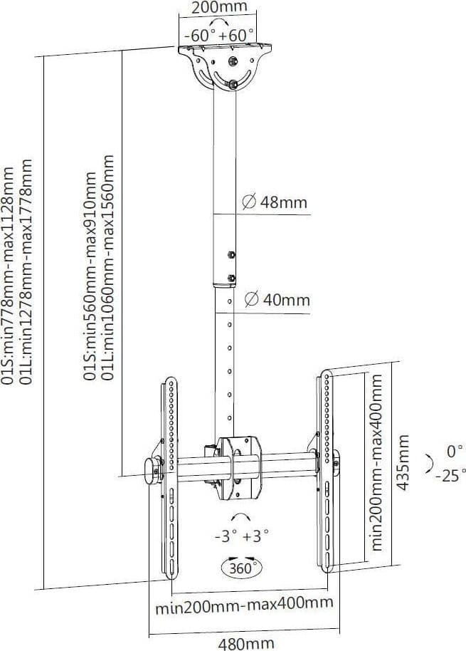 Supporto Telescopico Universale a Soffitto per TV LED LCD 32-55'' in Supporti da parete e da soffitto Scontolo.net - Potenza, commercioVirtuoso.it