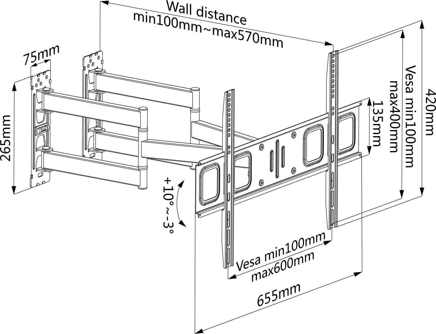 Staffa Universale Full-Motion per Fissaggio a Parete ad Angolo TV 32-70'' in Supporti da parete e da soffitto Scontolo.net - Potenza, commercioVirtuoso.it