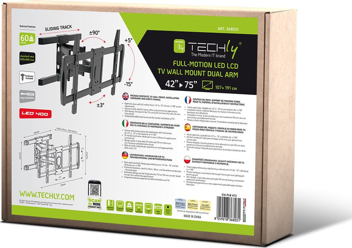 Staffa a Muro con Doppio Braccio per TV LCD 42-75'' Full-Motion in Supporti da parete e da soffitto Scontolo.net - Potenza, commercioVirtuoso.it