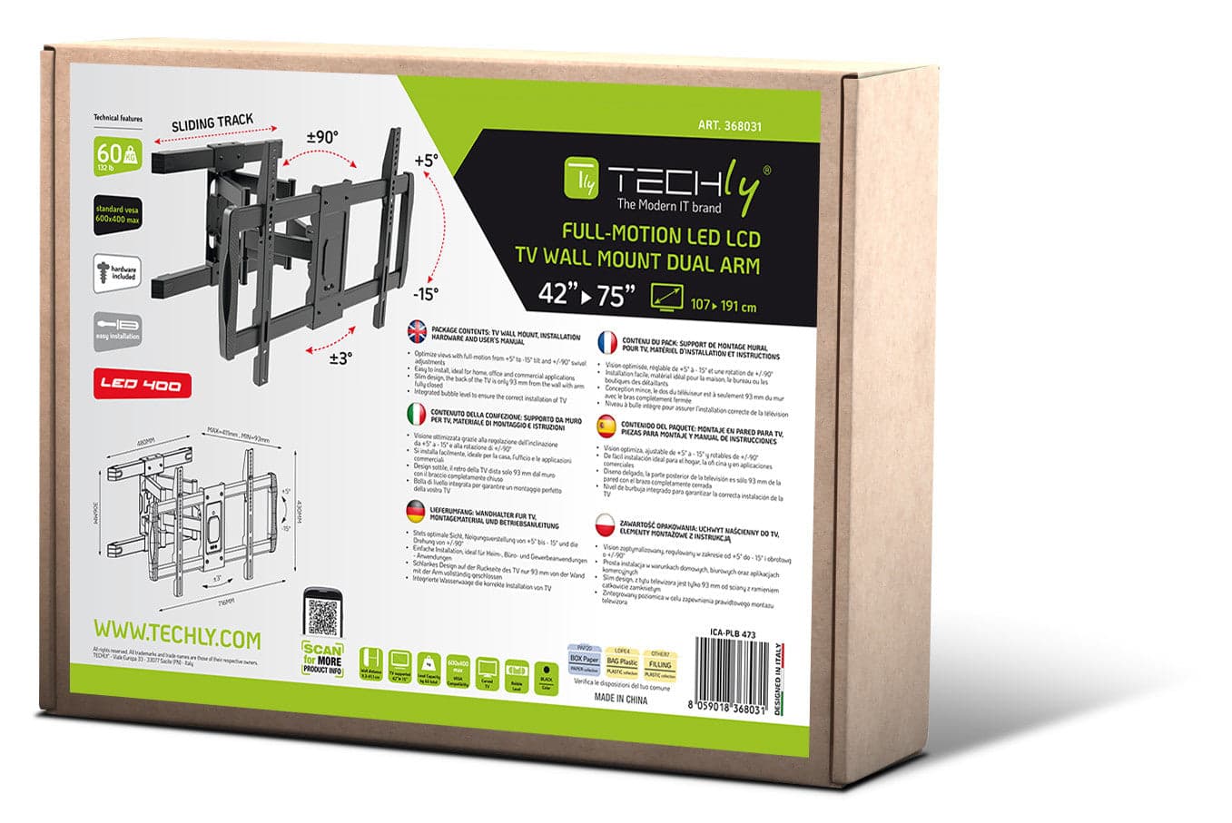 Staffa a Muro con Doppio Braccio per TV LCD 42-75'' Full-Motion in Supporti da parete e da soffitto Scontolo.net - Potenza, commercioVirtuoso.it