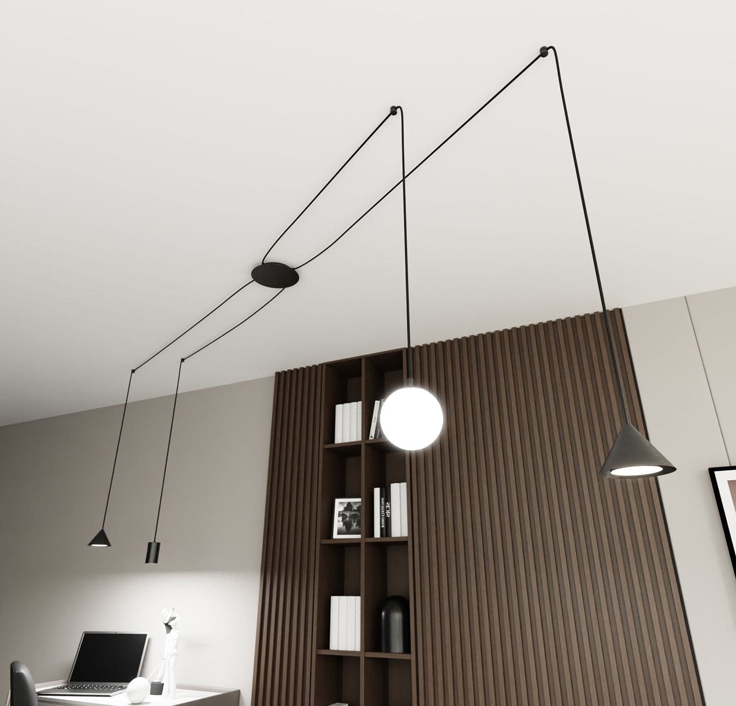 Sospensione Moderna Decentrata Fuji 4 Luci Nera in Lampade a sospensione LuceArt - Montecorvino Pugliano, commercioVirtuoso.it