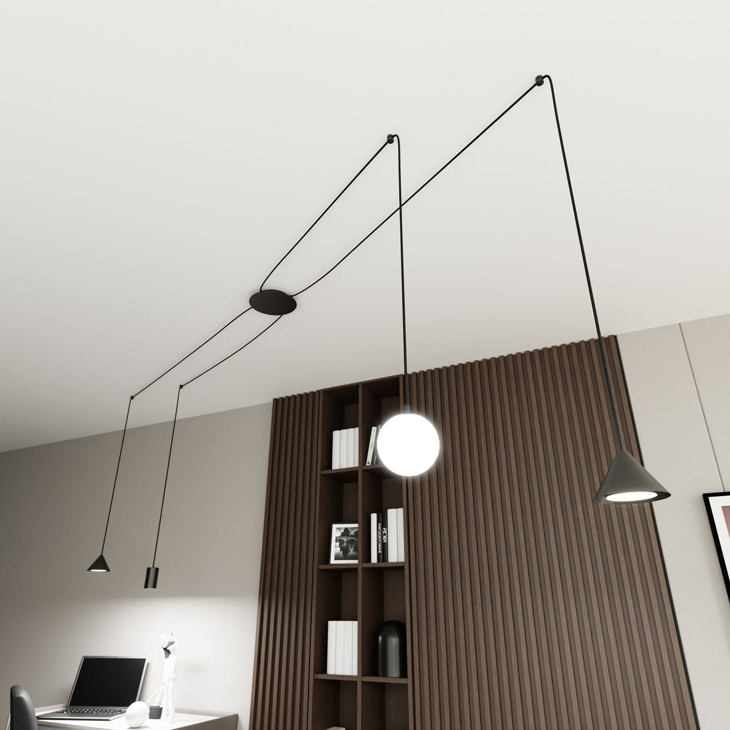 Sospensione Moderna Decentrata Fuji 4 Luci Nera in Lampade a sospensione LuceArt - Montecorvino Pugliano, commercioVirtuoso.it