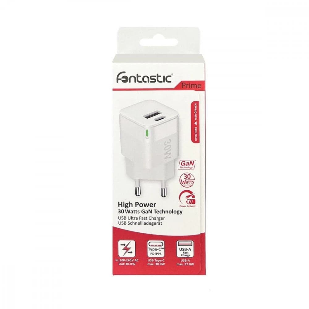 Caricabatterie GaN USB-A e USB-C&trade Power Delivery 30W Ricarica Rapida Bianco in Caricabatterie da muro Scontolo.net - Potenza, commercioVirtuoso.it