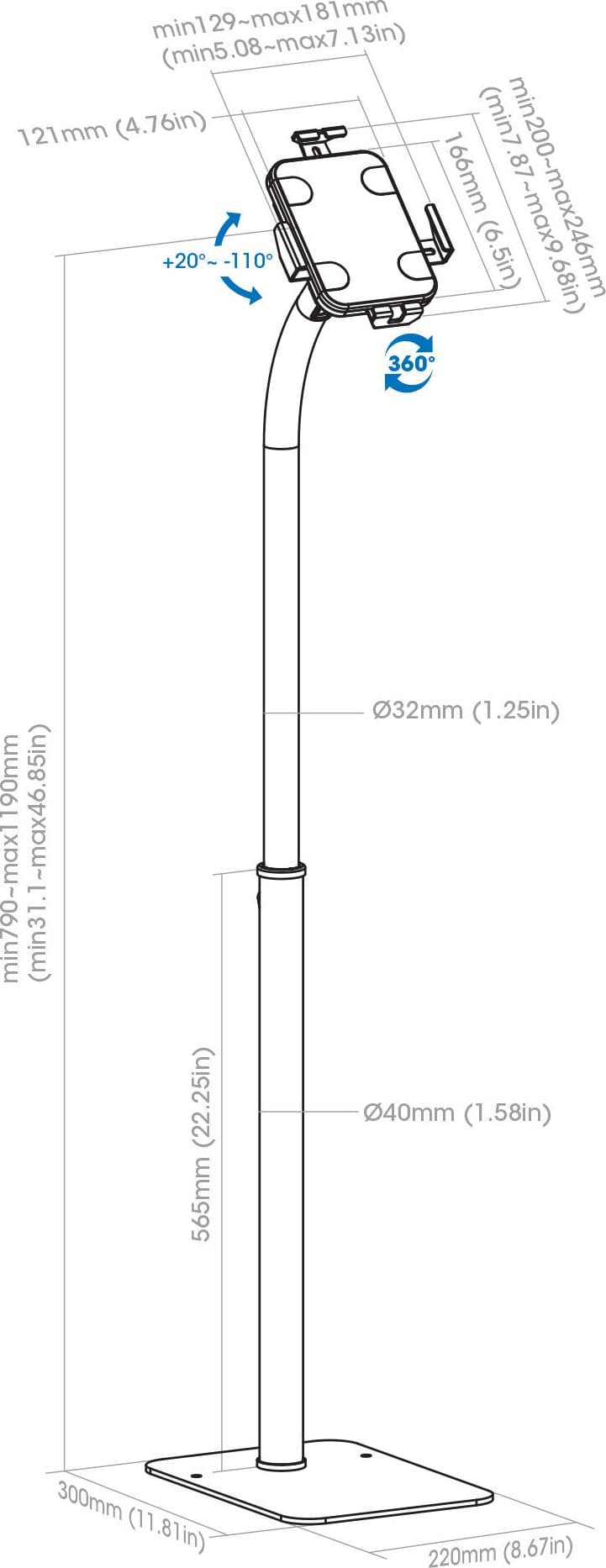 Supporto da Pavimento Antifurto per Tablet 7,9-11'' con Rotazione 360&deg in  Scontolo.net - Potenza, commercioVirtuoso.it