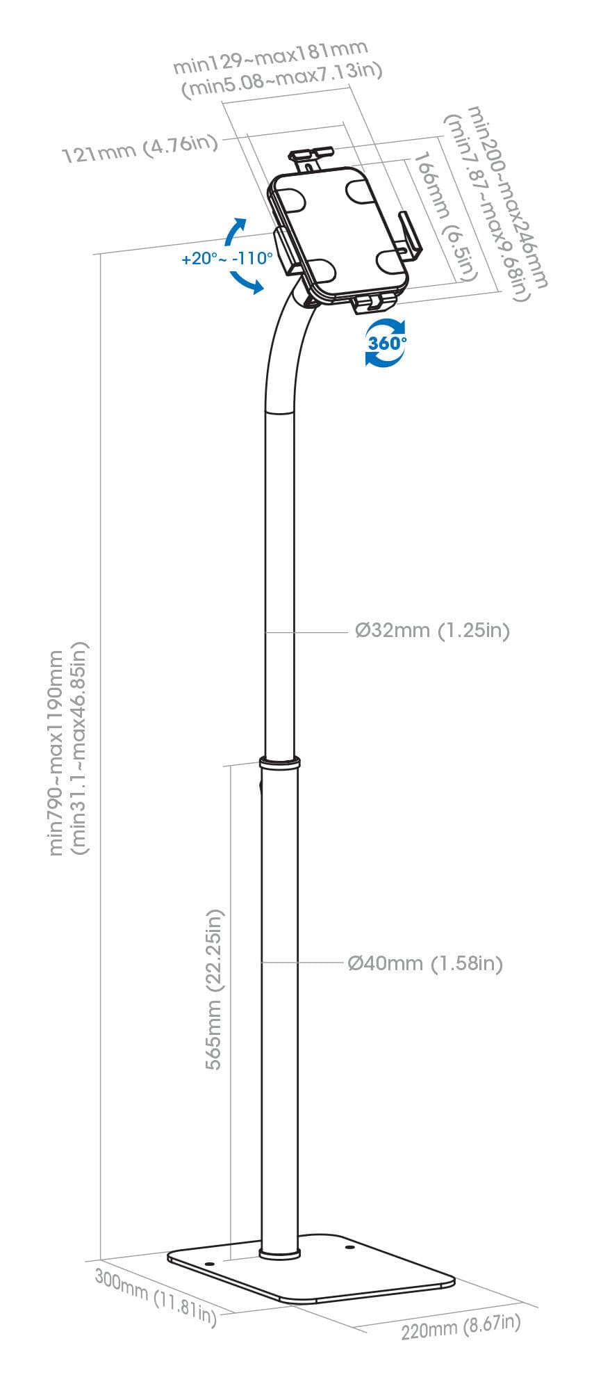 Supporto da Pavimento Antifurto per Tablet 7,9-11'' con Rotazione 360&deg in  Scontolo.net - Potenza, commercioVirtuoso.it
