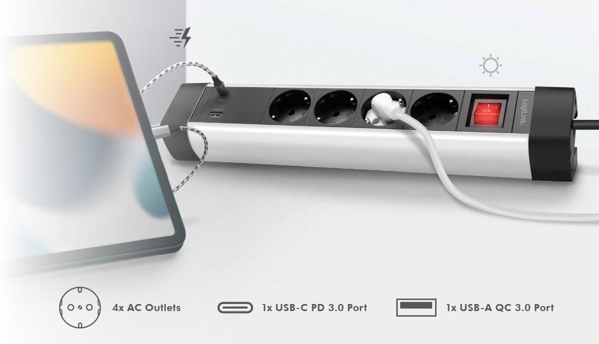 Presa Multipla a 4 vie con Presa USB-C&trade PD e USB-A QC per la Ricarica Veloce in Caricabatterie da muro Scontolo.net - Potenza, commercioVirtuoso.it