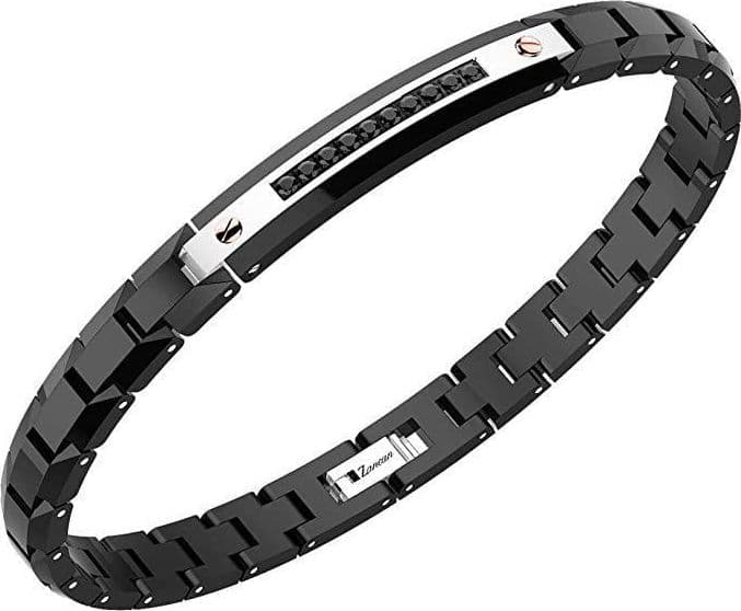 ZANCAN -  Bracciale Uomo in Acciaio Ceramica Nera e Spinelli Neri