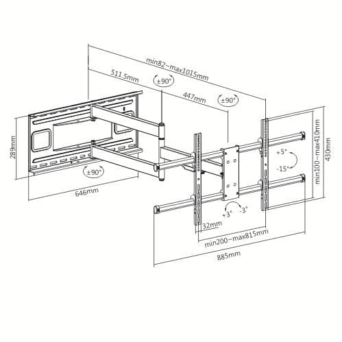 Staffa a Muro Braccio Estensibile fino a 1015 mm per LCD 43-80'' Nero in Supporti da parete e da soffitto Scontolo.net - Potenza, commercioVirtuoso.it