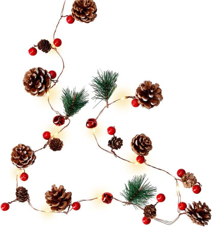 20 Luci LED in Filo d'argento Pigne e Bacche Rosse in Catene luminose Scontolo.net - Potenza, commercioVirtuoso.it