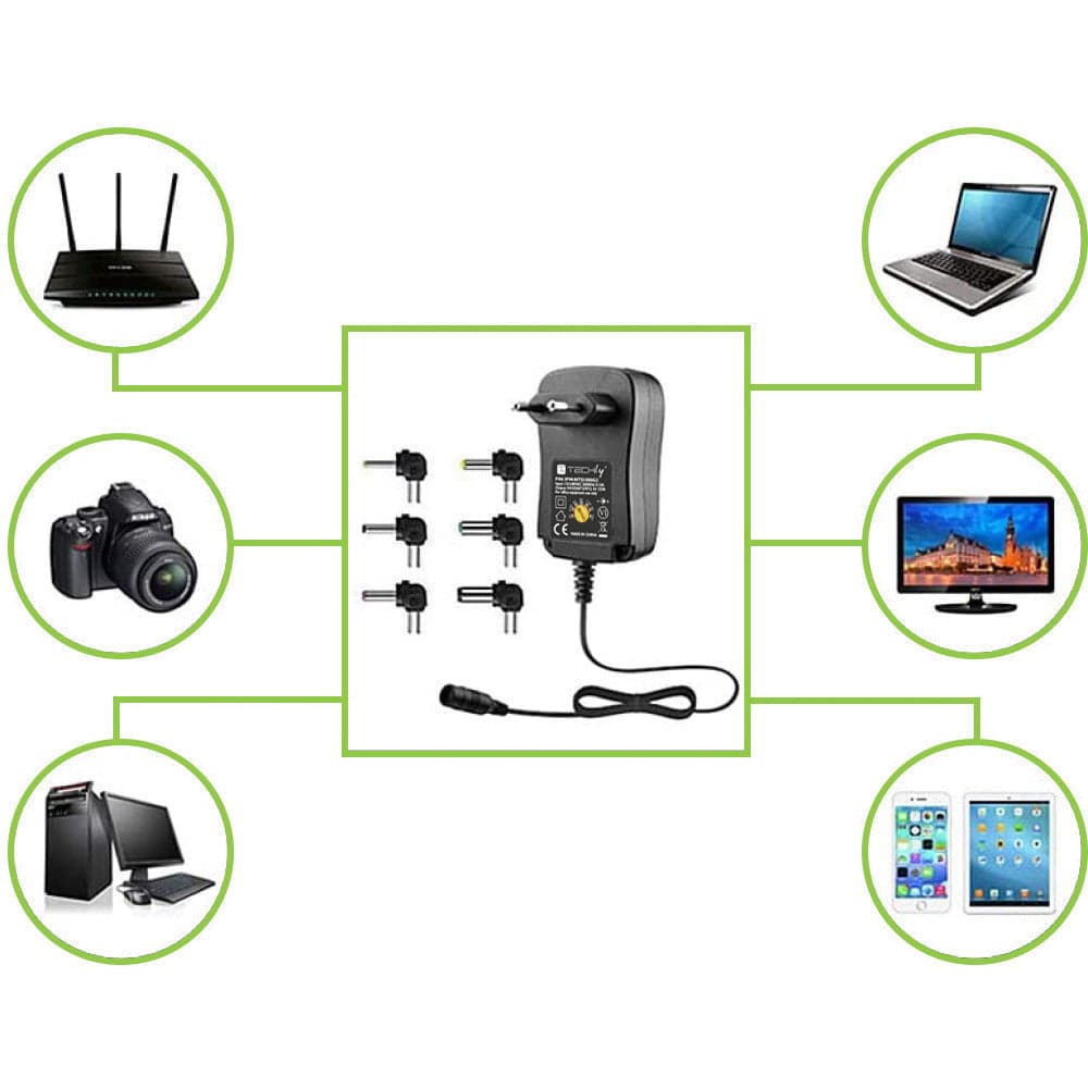 Alimentatore Universale Regolabile 18W AC/DC 3V-12V 1500 mA con 6 Spine DC Porta USB 1A in Adattatori da viaggio Scontolo.net - Potenza, commercioVirtuoso.it