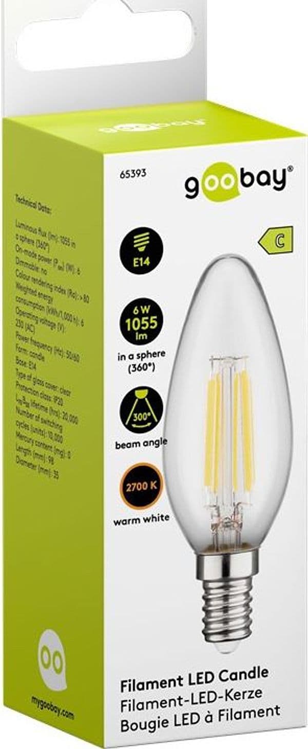 Lampadina LED Candela E14 Bianco Caldo 6W Filamento Classe C in Lampadine a LED Scontolo.net - Potenza, commercioVirtuoso.it