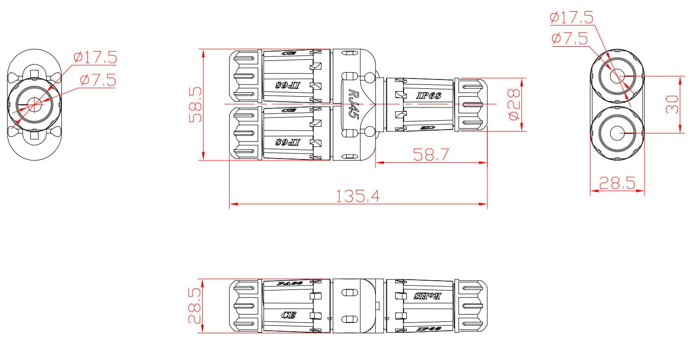 Connettore Adattatore Cat.6 RJ45 1F/2F Configurazione 1:1 Impermeabile IP68 in Cavi coassiali Scontolo.net - Potenza, commercioVirtuoso.it