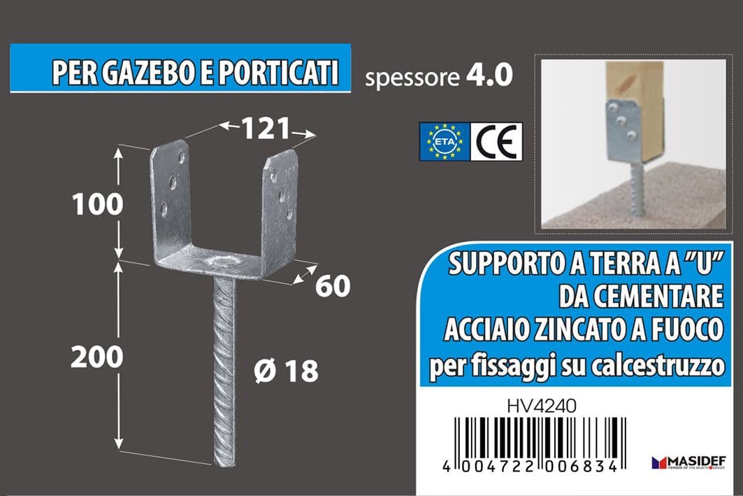MASIDEF-CONNEX- SUPPORTO A "U" PER PALI 121x65x105x200mm in Barre Stockdoc - Terni, commercioVirtuoso.it