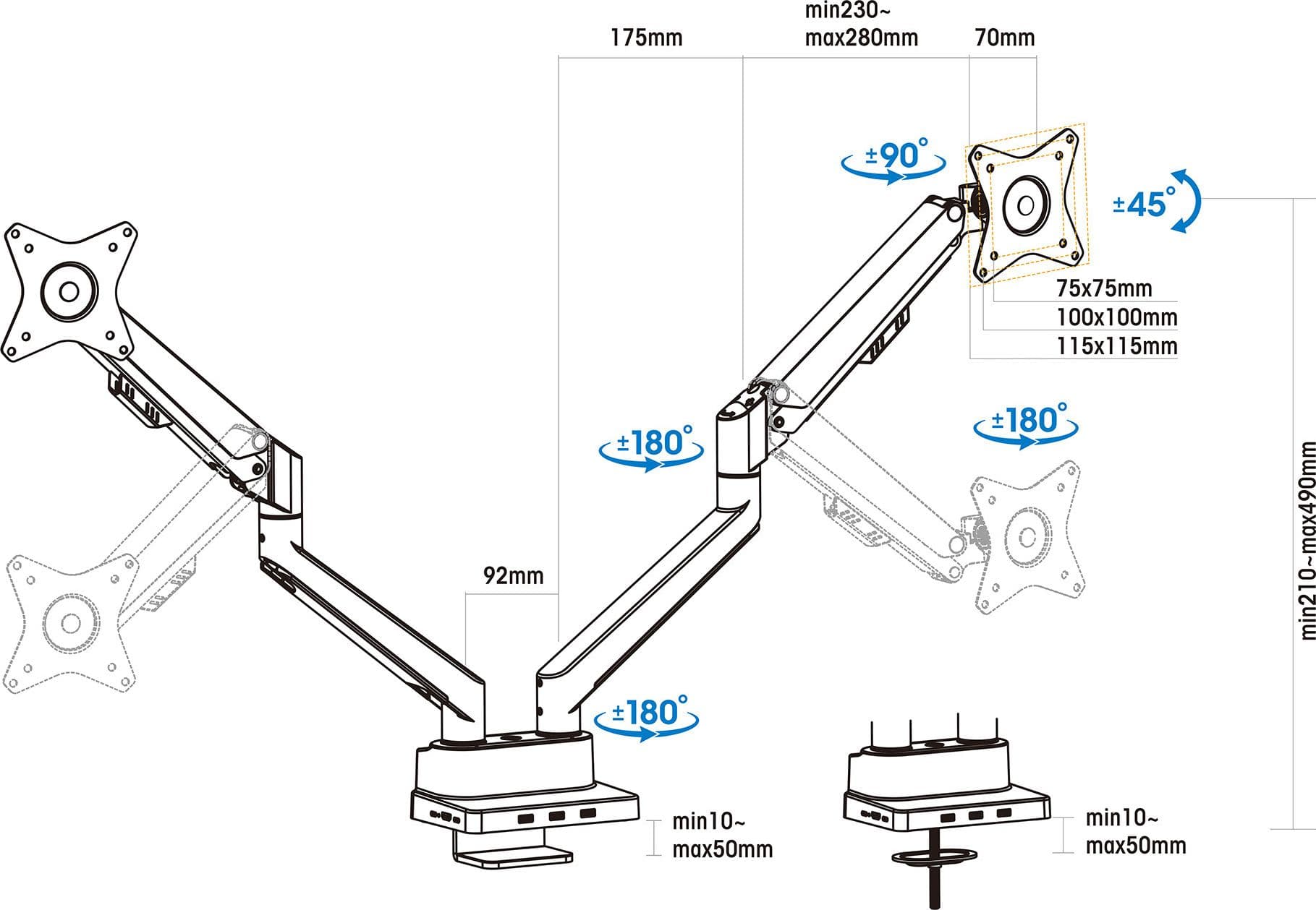 Supporto da Scrivania Doppio Monitor 17-32'' con Molla a Gas e Docking Station 8-in-1 in Supporti Scontolo.net - Potenza, commercioVirtuoso.it