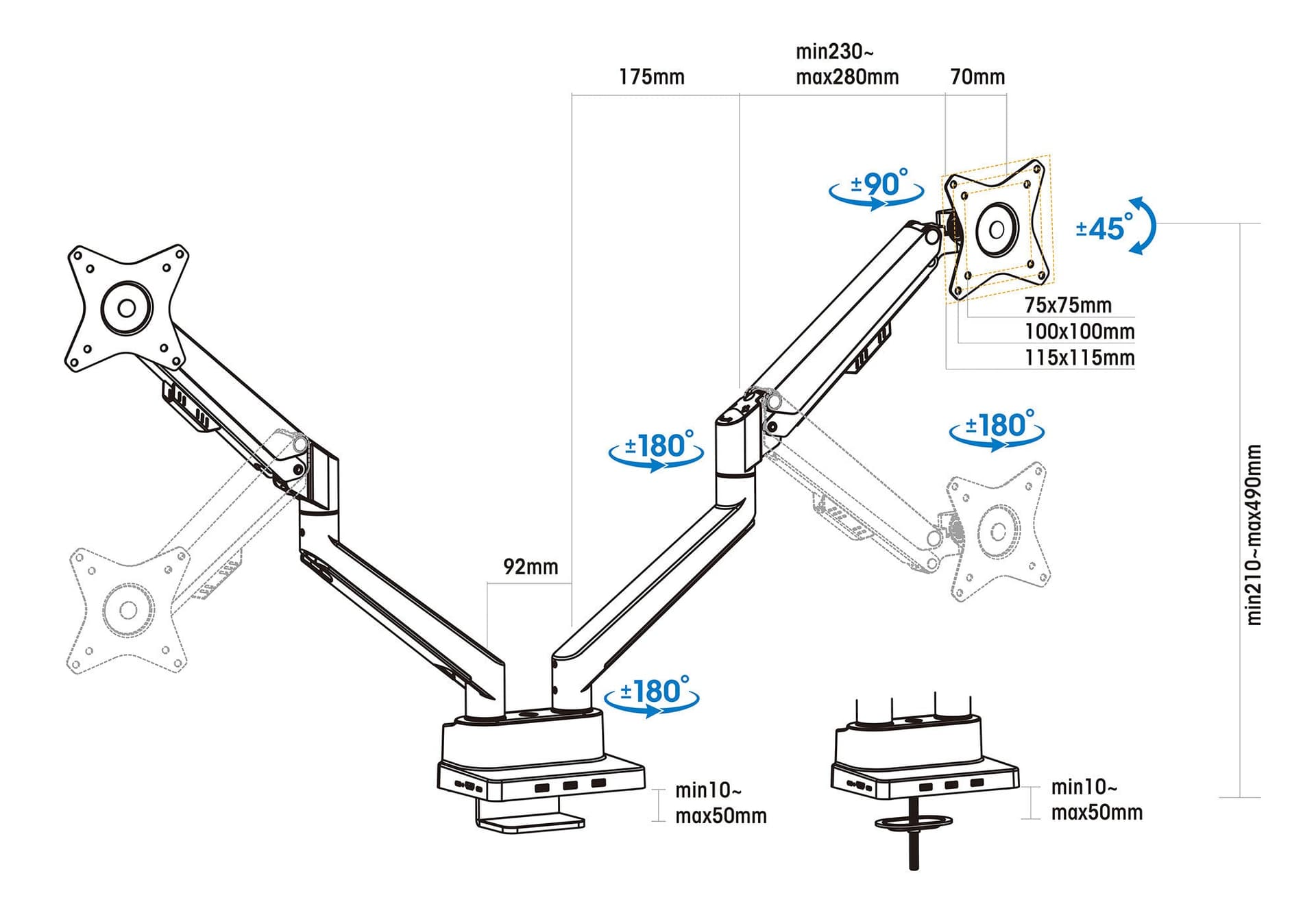Supporto da Scrivania Doppio Monitor 17-32'' con Molla a Gas e Docking Station 8-in-1 in Supporti Scontolo.net - Potenza, commercioVirtuoso.it