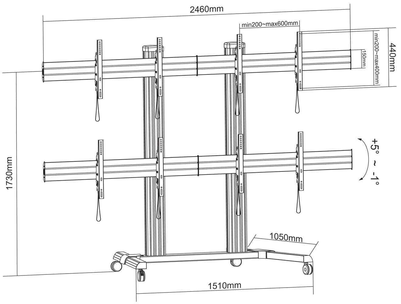Supporto a Pavimento per 4 TV LCD/LED 32-55'' per Video Wall in Mobili Scontolo.net - Potenza, commercioVirtuoso.it
