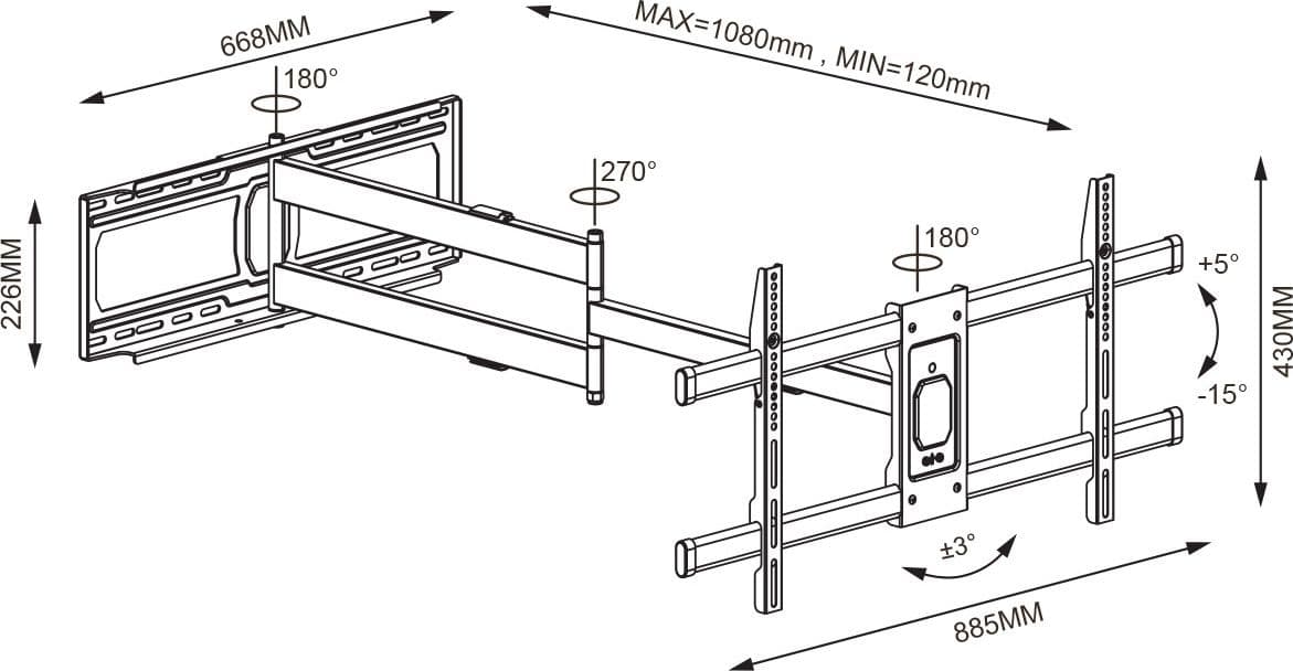 Supporto a Muro Extra Long Full Motion per TV 42-80'' in Supporti da parete e da soffitto Scontolo.net - Potenza, commercioVirtuoso.it