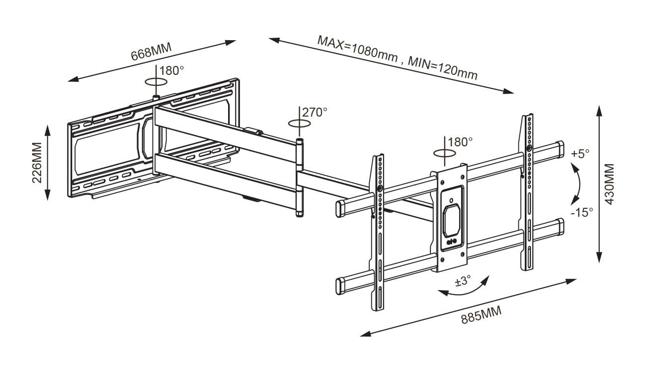 Supporto a Muro Extra Long Full Motion per TV 42-80'' in Supporti da parete e da soffitto Scontolo.net - Potenza, commercioVirtuoso.it