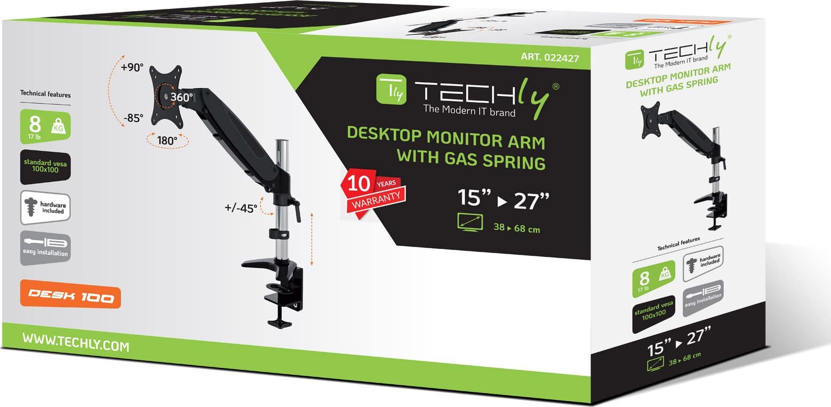 Supporto Tubolare a Gas da Scrivania per Monitor 15-27'' 360mm Nero in Supporti Scontolo.net - Potenza, commercioVirtuoso.it