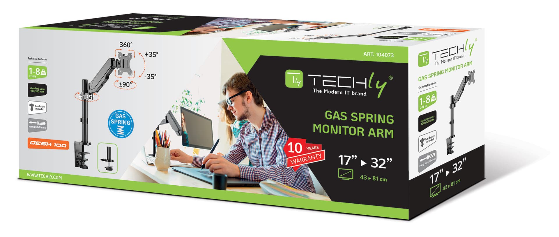 Supporto da Scrivania per Monitor 17-32'' con Molla a Gas Estensione 306 mm in Supporti Scontolo.net - Potenza, commercioVirtuoso.it